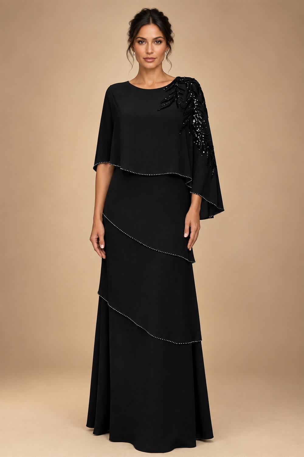 Chiffon A-Line/Princess Scoop Neck Floor-Length Mother of the Bride & Groom Dresses with Tiered Layers (SHI22501536)