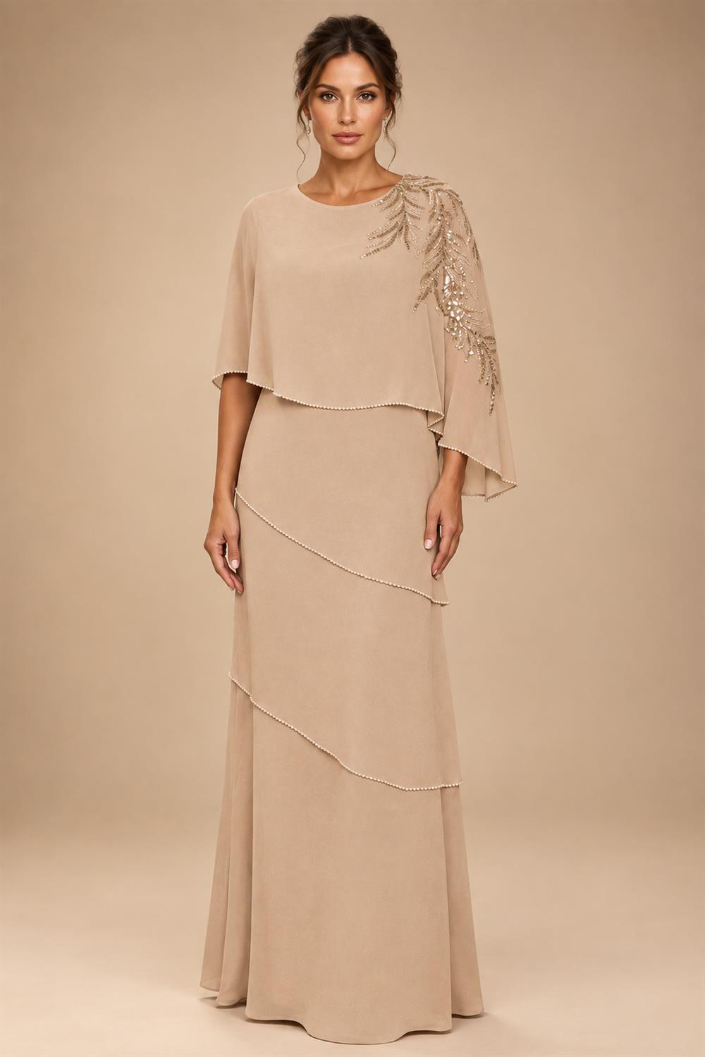 Chiffon A-Line/Princess Scoop Neck Floor-Length Mother of the Bride & Groom Dresses with Tiered Layers (SHI22501536)