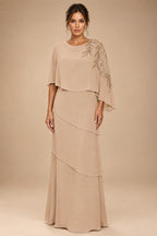 Chiffon A-Line/Princess Scoop Neck Floor-Length Mother of the Bride & Groom Dresses with Tiered Layers (SHI22501536)