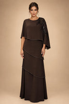 Chiffon A-Line/Princess Scoop Neck Floor-Length Mother of the Bride & Groom Dresses with Tiered Layers (SHI22501536)