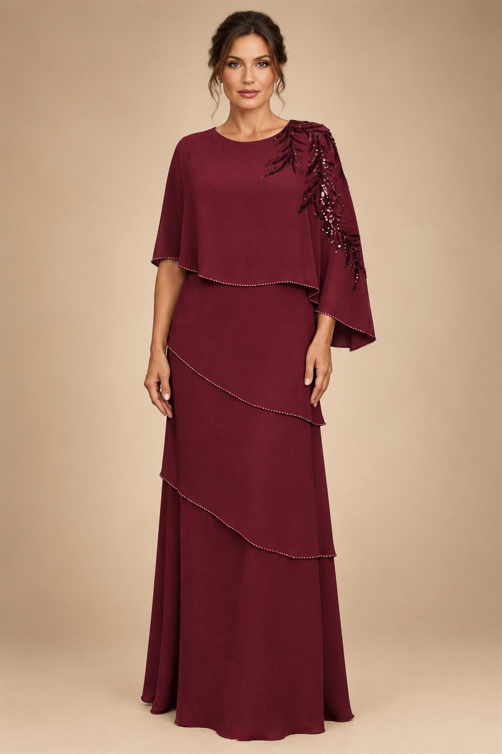 Chiffon A-Line/Princess Scoop Neck Floor-Length Mother of the Bride & Groom Dresses with Tiered Layers (SHI22501536)
