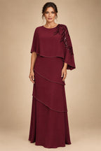 Chiffon A-Line/Princess Scoop Neck Floor-Length Mother of the Bride & Groom Dresses with Tiered Layers (SHI22501536)
