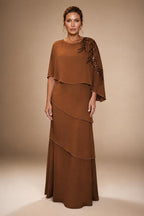 Chiffon A-Line/Princess Scoop Neck Floor-Length Mother of the Bride & Groom Dresses with Tiered Layers (SHI22501536)