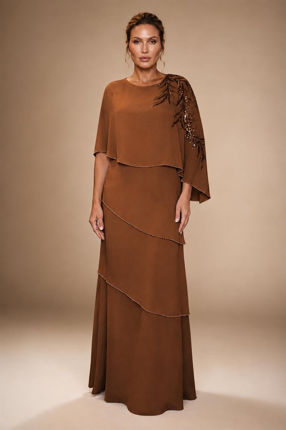 Chiffon A-Line/Princess Scoop Neck Floor-Length Mother of the Bride & Groom Dresses with Tiered Layers (SHI22501536)