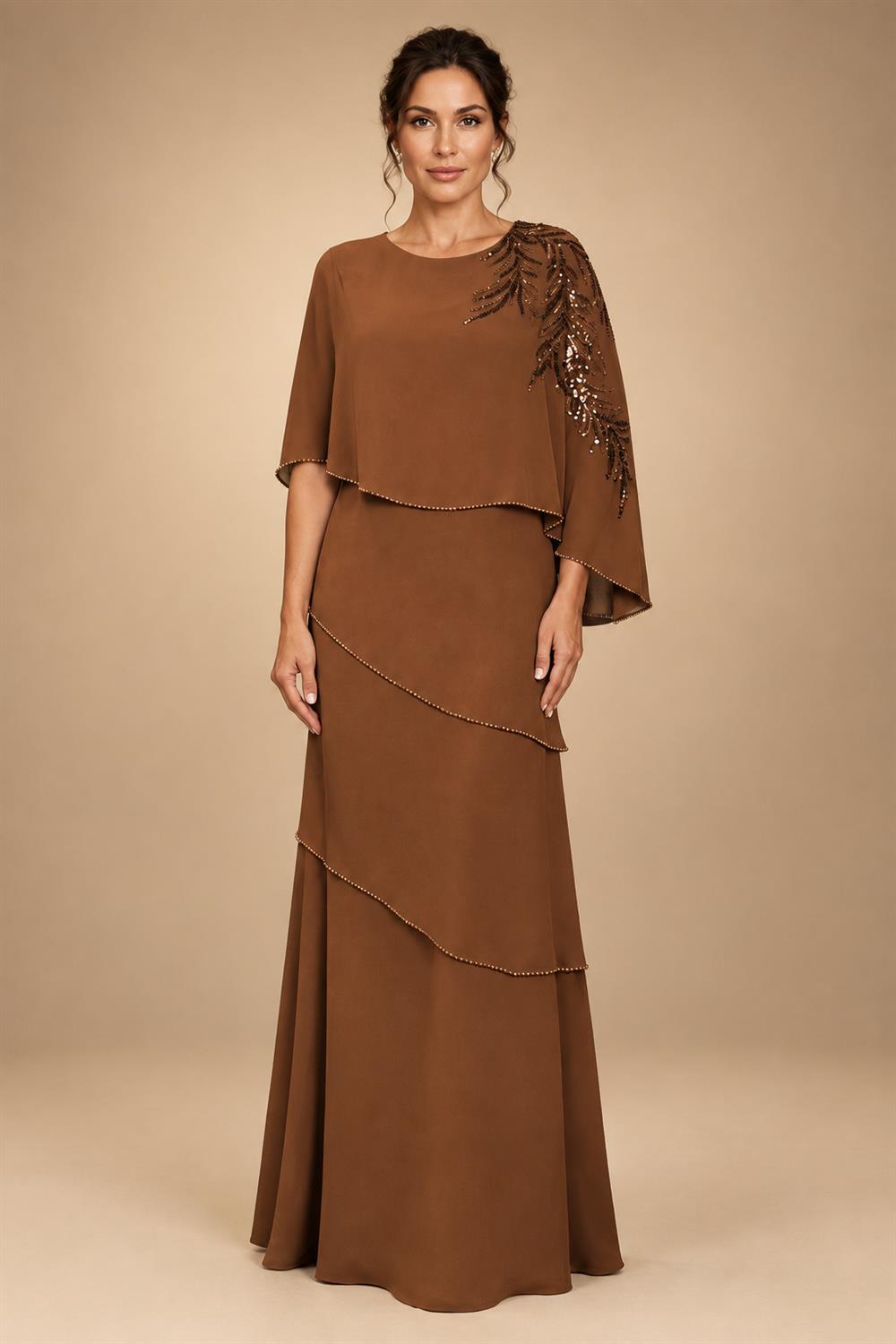 Chiffon A-Line/Princess Scoop Neck Floor-Length Mother of the Bride & Groom Dresses with Tiered Layers (SHI22501536)