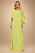 Chiffon A-Line/Princess Scoop Neck Floor-Length Mother of the Bride & Groom Dresses with Tiered Layers (SHI22501536)