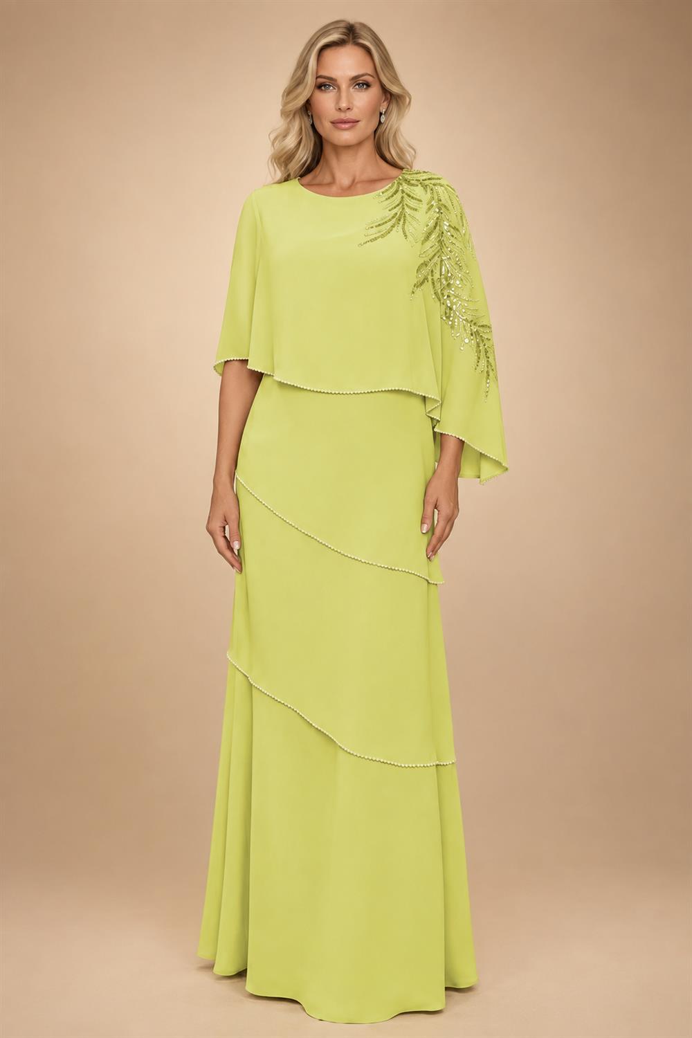 Chiffon A-Line/Princess Scoop Neck Floor-Length Mother of the Bride & Groom Dresses with Tiered Layers (SHI22501536)