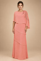 Chiffon A-Line/Princess Scoop Neck Floor-Length Mother of the Bride & Groom Dresses with Tiered Layers (SHI22501536)