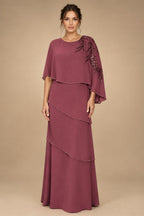 Chiffon A-Line/Princess Scoop Neck Floor-Length Mother of the Bride & Groom Dresses with Tiered Layers (SHI22501536)