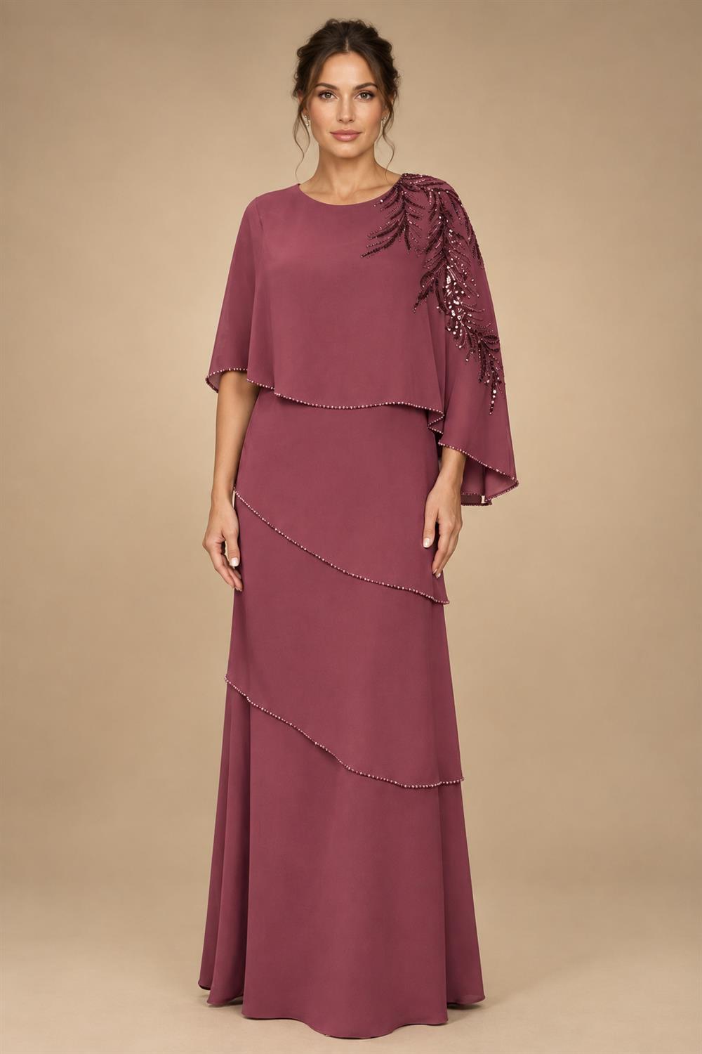 Chiffon A-Line/Princess Scoop Neck Floor-Length Mother of the Bride & Groom Dresses with Tiered Layers (SHI22501536)