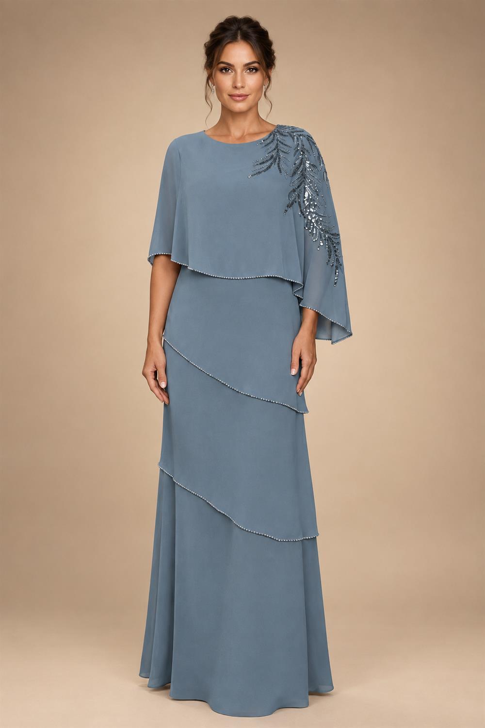 Chiffon A-Line/Princess Scoop Neck Floor-Length Mother of the Bride & Groom Dresses with Tiered Layers (SHI22501536)