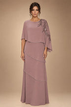 Chiffon A-Line/Princess Scoop Neck Floor-Length Mother of the Bride & Groom Dresses with Tiered Layers (SHI22501536)