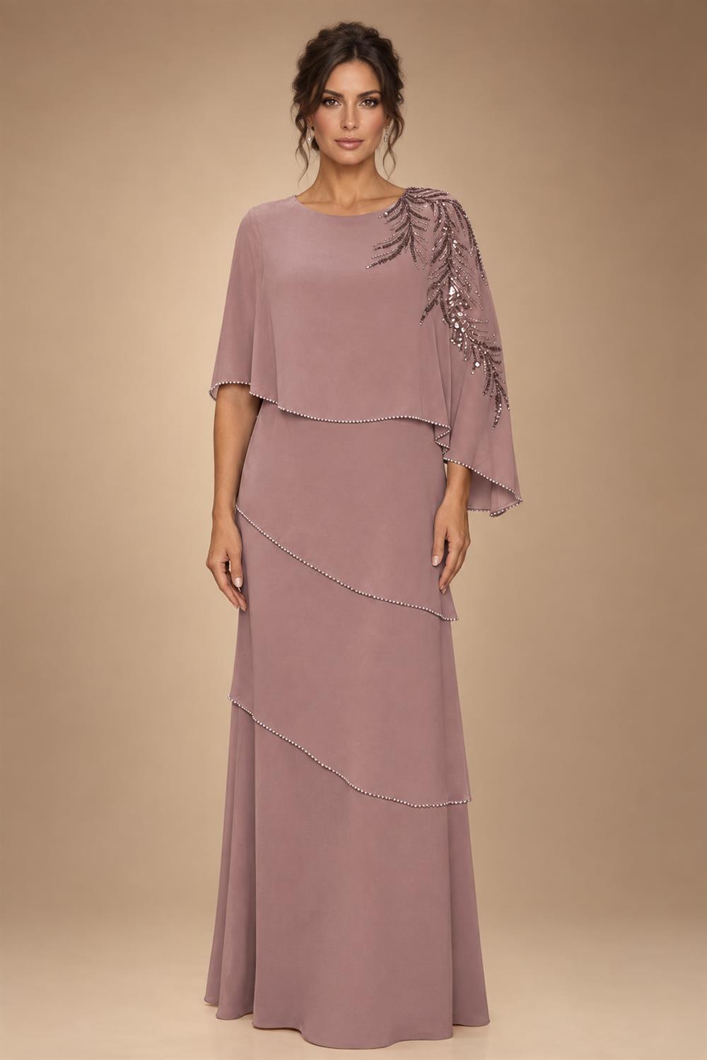 Chiffon A-Line/Princess Scoop Neck Floor-Length Mother of the Bride & Groom Dresses with Tiered Layers (SHI22501536)