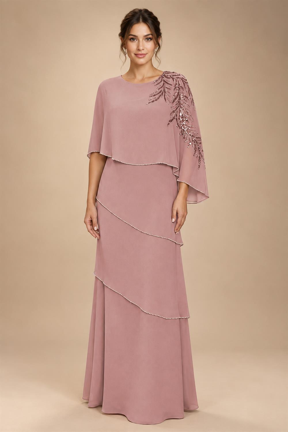 Chiffon A-Line/Princess Scoop Neck Floor-Length Mother of the Bride & Groom Dresses with Tiered Layers (SHI22501536)