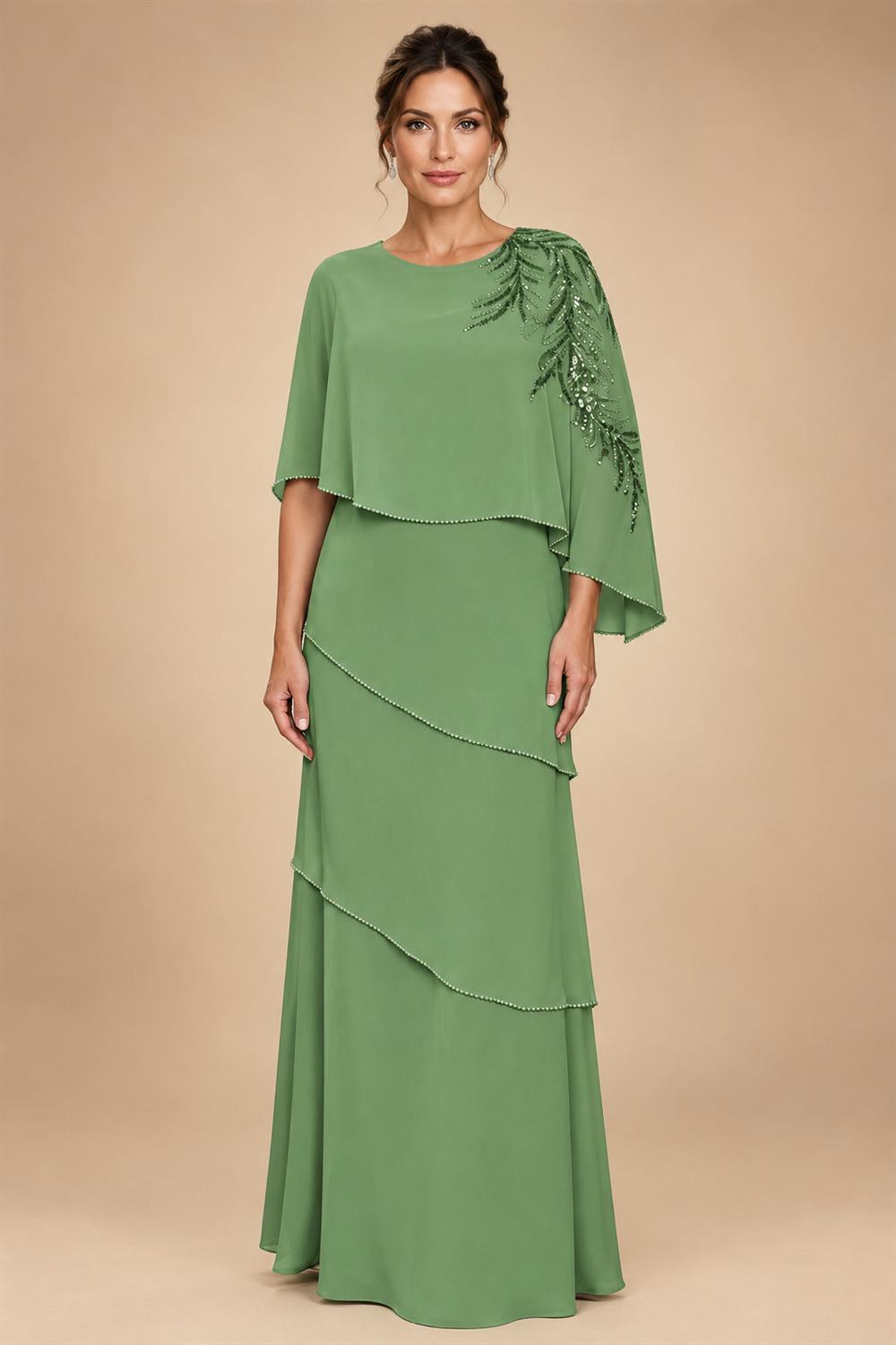 Chiffon A-Line/Princess Scoop Neck Floor-Length Mother of the Bride & Groom Dresses with Tiered Layers (SHI22501536)
