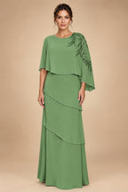 Chiffon A-Line/Princess Scoop Neck Floor-Length Mother of the Bride & Groom Dresses with Tiered Layers (SHI22501536)