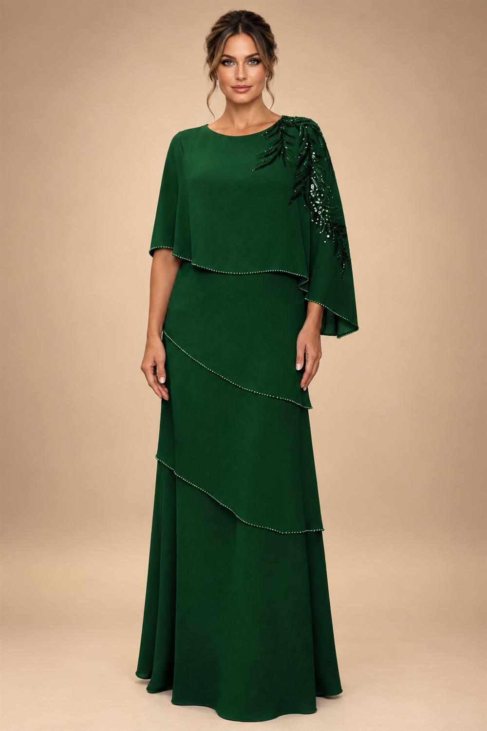 Chiffon A-Line/Princess Scoop Neck Floor-Length Mother of the Bride & Groom Dresses with Tiered Layers (SHI22501536)