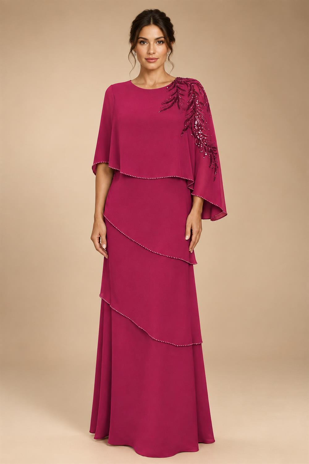 Chiffon A-Line/Princess Scoop Neck Floor-Length Mother of the Bride & Groom Dresses with Tiered Layers (SHI22501536)