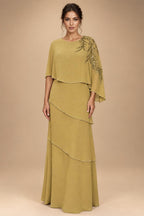 Chiffon A-Line/Princess Scoop Neck Floor-Length Mother of the Bride & Groom Dresses with Tiered Layers (SHI22501536)
