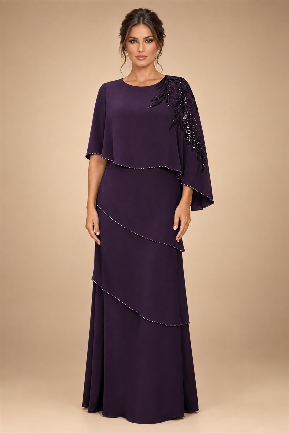 Chiffon A-Line/Princess Scoop Neck Floor-Length Mother of the Bride & Groom Dresses with Tiered Layers (SHI22501536)