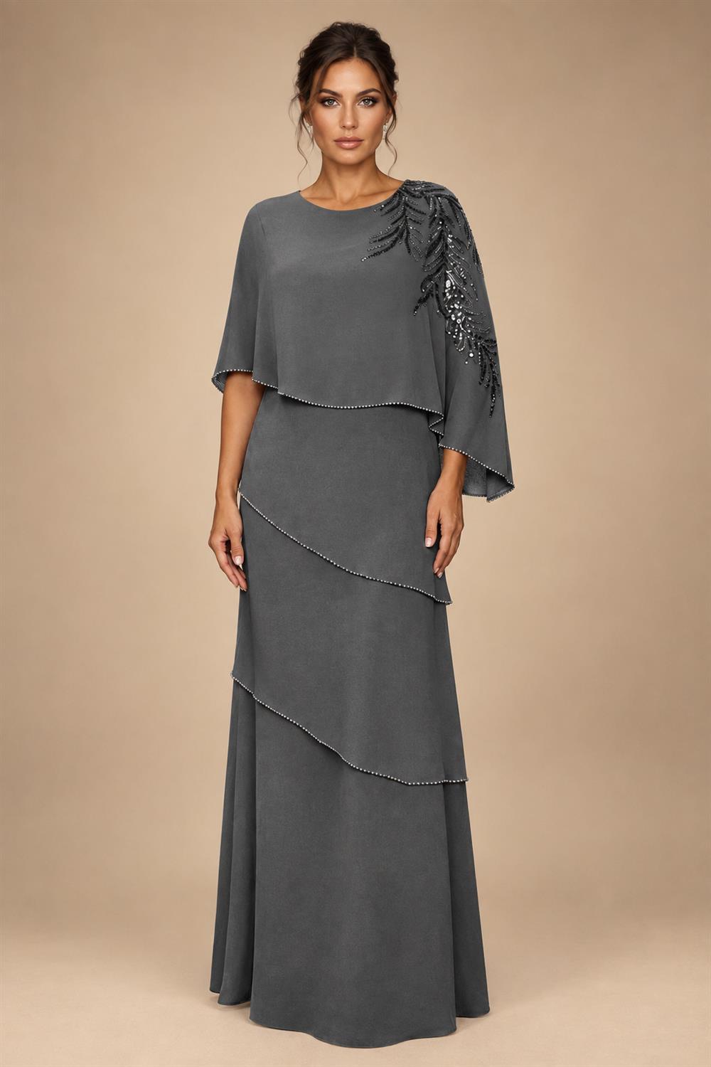 Chiffon A-Line/Princess Scoop Neck Floor-Length Mother of the Bride & Groom Dresses with Tiered Layers (SHI22501536)