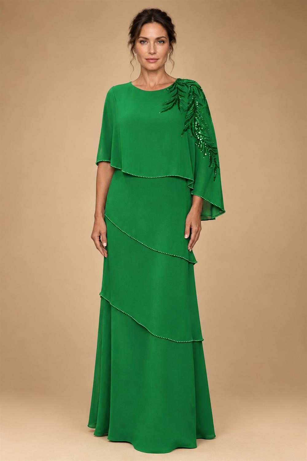 Chiffon A-Line/Princess Scoop Neck Floor-Length Mother of the Bride & Groom Dresses with Tiered Layers (SHI22501536)