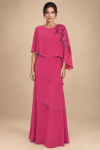 Chiffon A-Line/Princess Scoop Neck Floor-Length Mother of the Bride & Groom Dresses with Tiered Layers (SHI22501536)