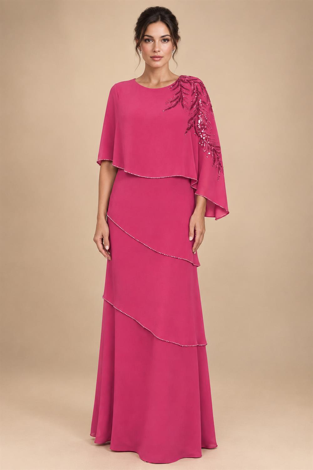 Chiffon A-Line/Princess Scoop Neck Floor-Length Mother of the Bride & Groom Dresses with Tiered Layers (SHI22501536)