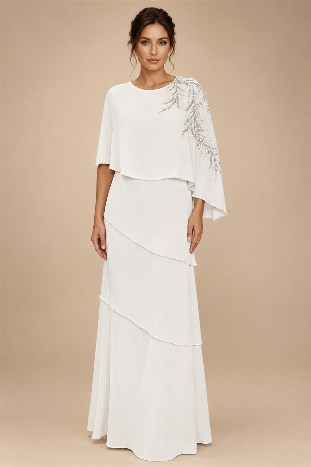 Chiffon A-Line/Princess Scoop Neck Floor-Length Mother of the Bride & Groom Dresses with Tiered Layers (SHI22501536)