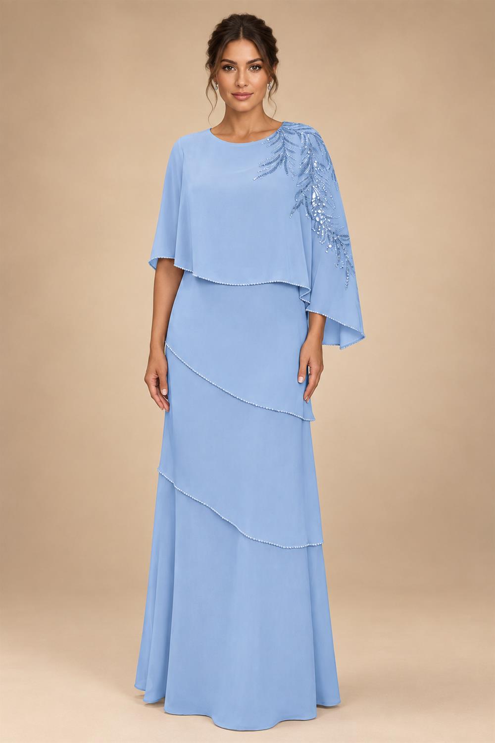 Chiffon A-Line/Princess Scoop Neck Floor-Length Mother of the Bride & Groom Dresses with Tiered Layers (SHI22501536)