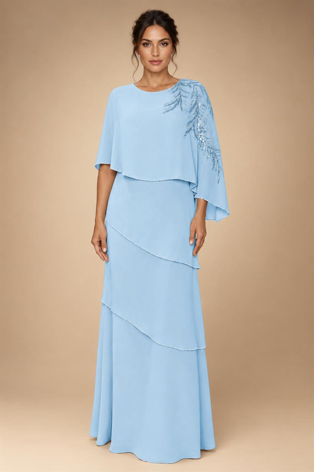 Chiffon A-Line/Princess Scoop Neck Floor-Length Mother of the Bride & Groom Dresses with Tiered Layers (SHI22501536)