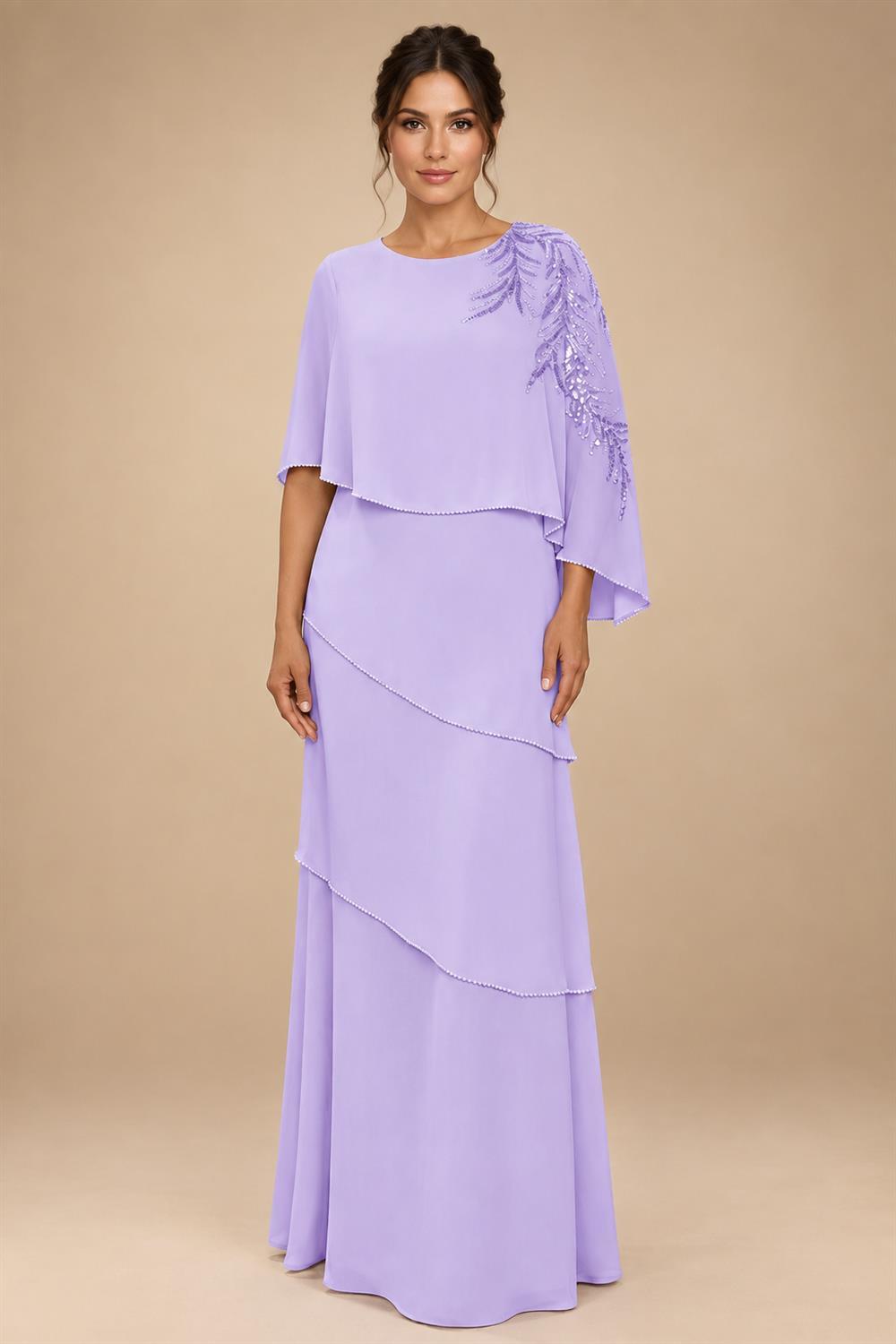 Chiffon A-Line/Princess Scoop Neck Floor-Length Mother of the Bride & Groom Dresses with Tiered Layers (SHI22501536)