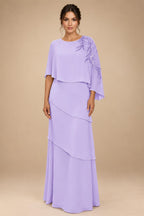 Chiffon A-Line/Princess Scoop Neck Floor-Length Mother of the Bride & Groom Dresses with Tiered Layers (SHI22501536)