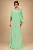 Chiffon A-Line/Princess Scoop Neck Floor-Length Mother of the Bride & Groom Dresses with Tiered Layers (SHI22501536)