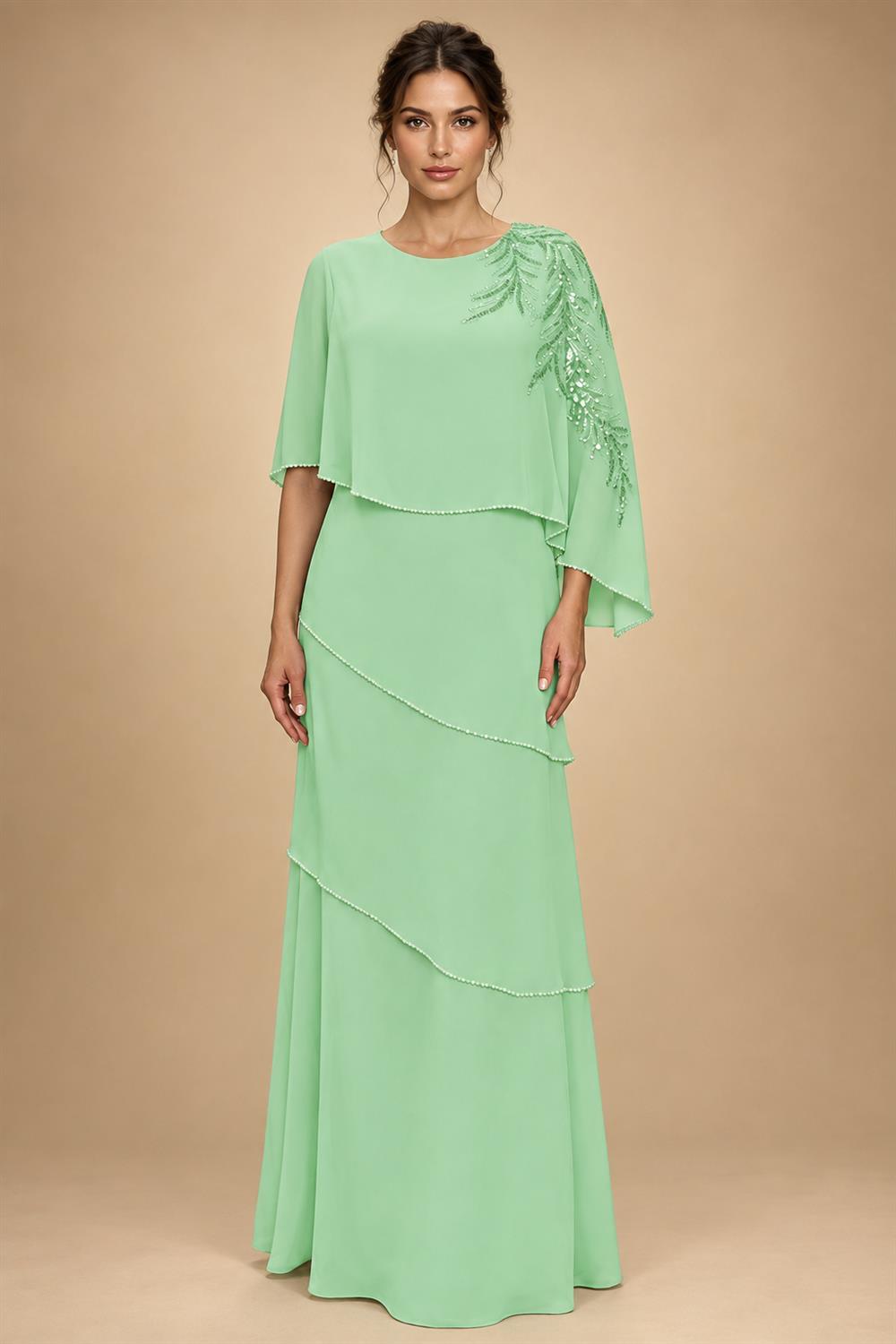 Chiffon A-Line/Princess Scoop Neck Floor-Length Mother of the Bride & Groom Dresses with Tiered Layers (SHI22501536)