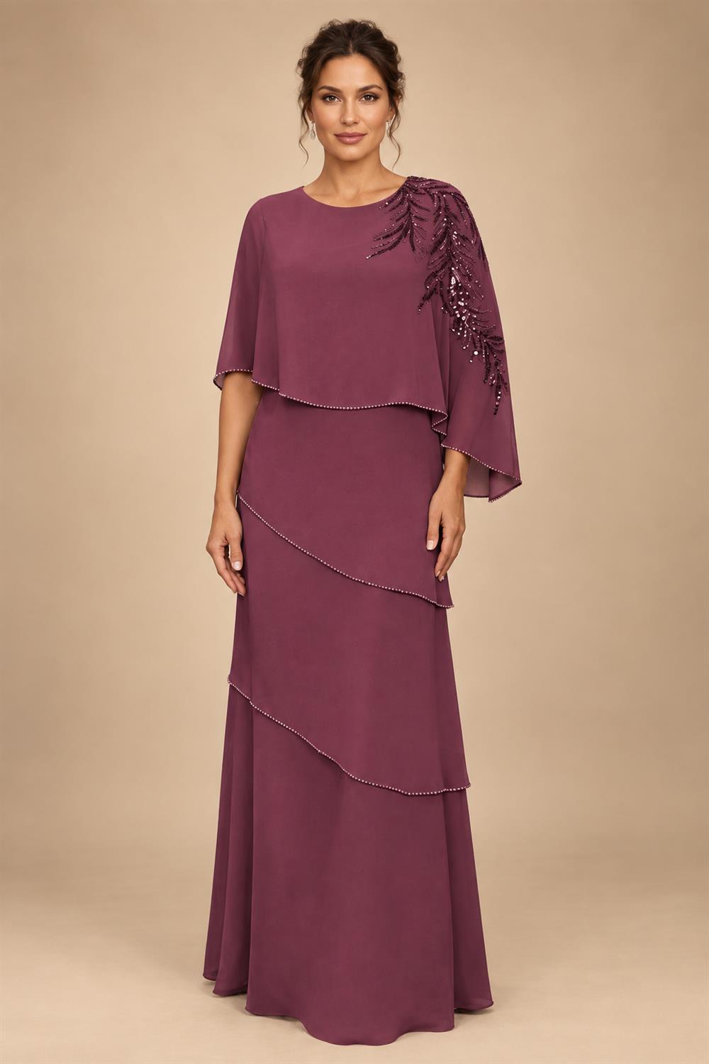 Chiffon A-Line/Princess Scoop Neck Floor-Length Mother of the Bride & Groom Dresses with Tiered Layers (SHI22501536)