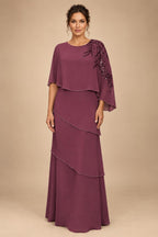 Chiffon A-Line/Princess Scoop Neck Floor-Length Mother of the Bride & Groom Dresses with Tiered Layers (SHI22501536)