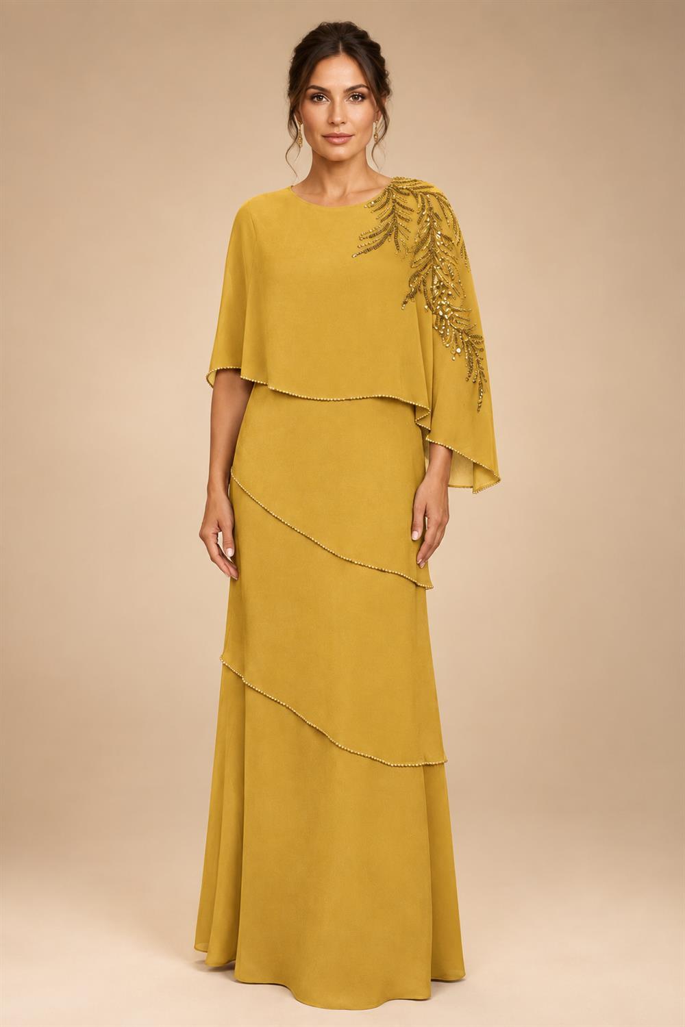 Chiffon A-Line/Princess Scoop Neck Floor-Length Mother of the Bride & Groom Dresses with Tiered Layers (SHI22501536)