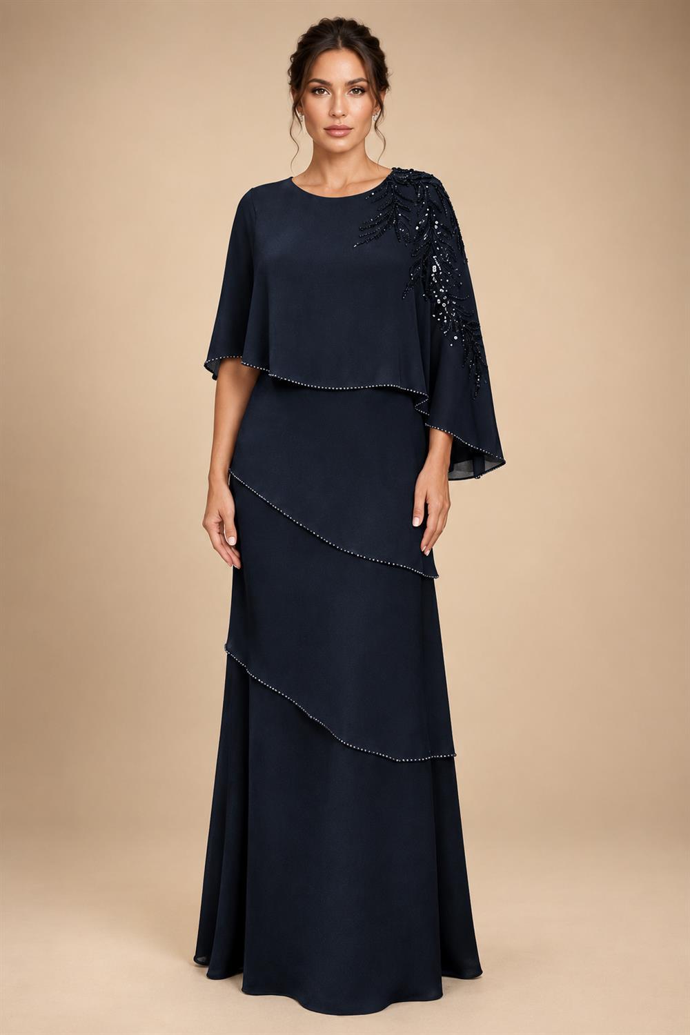 Chiffon A-Line/Princess Scoop Neck Floor-Length Mother of the Bride & Groom Dresses with Tiered Layers (SHI22501536)