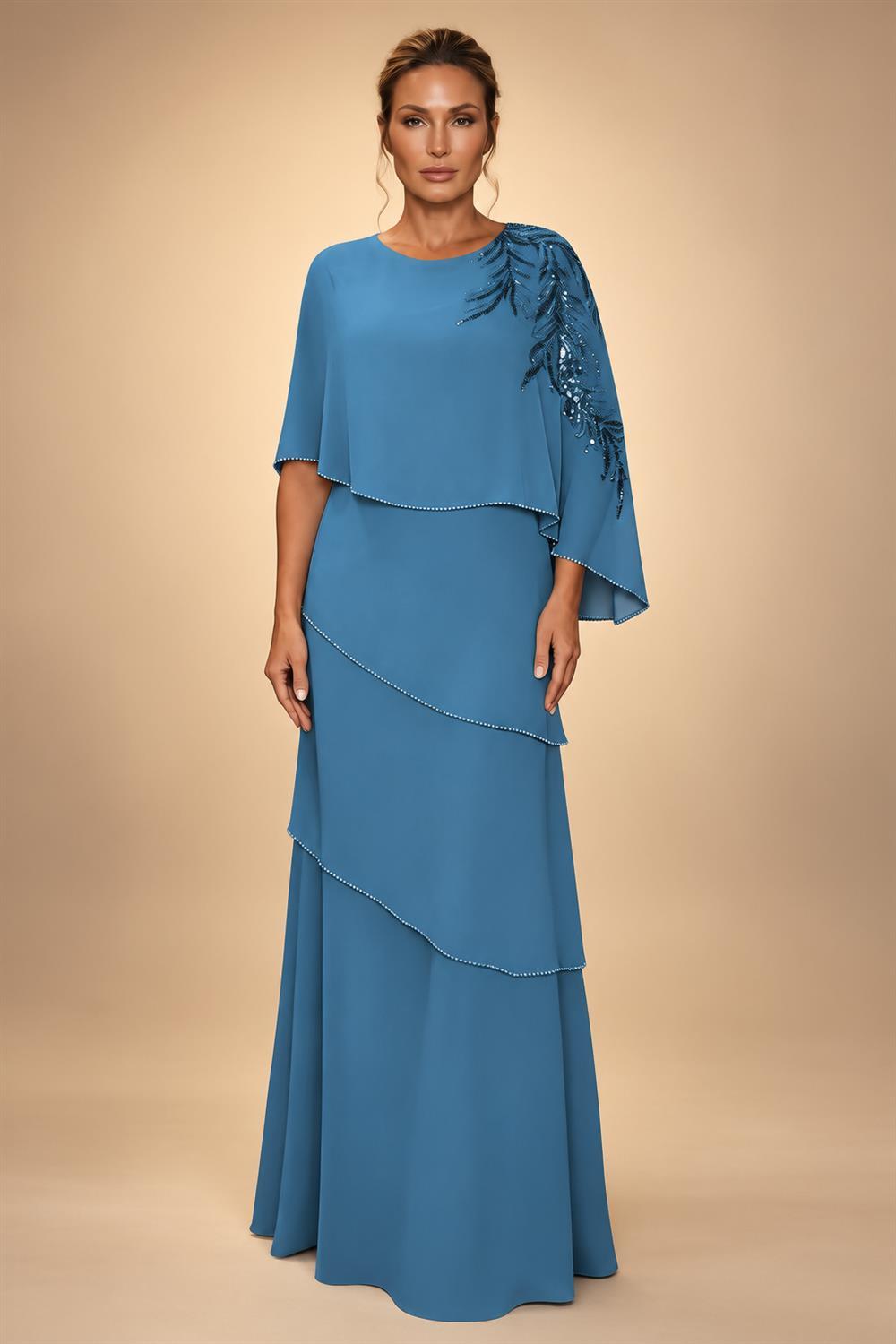 Chiffon A-Line/Princess Scoop Neck Floor-Length Mother of the Bride & Groom Dresses with Tiered Layers (SHI22501536)