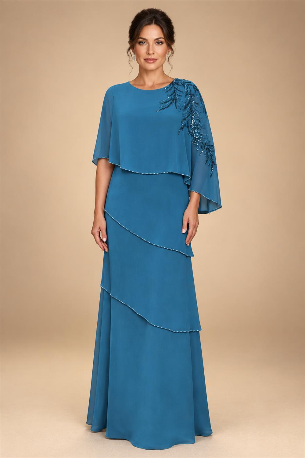 Chiffon A-Line/Princess Scoop Neck Floor-Length Mother of the Bride & Groom Dresses with Tiered Layers (SHI22501536)