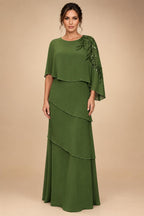 Chiffon A-Line/Princess Scoop Neck Floor-Length Mother of the Bride & Groom Dresses with Tiered Layers (SHI22501536)