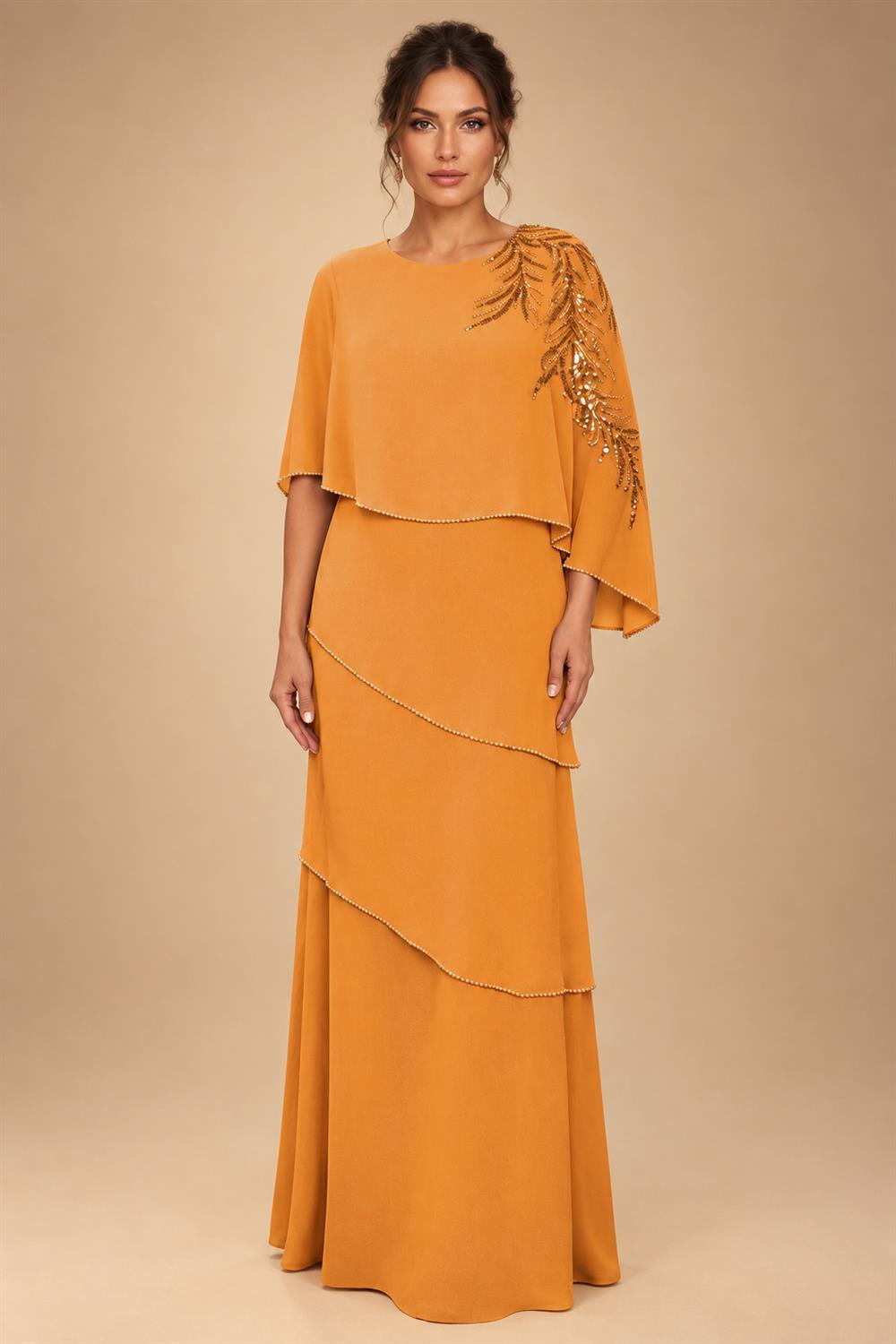 Chiffon A-Line/Princess Scoop Neck Floor-Length Mother of the Bride & Groom Dresses with Tiered Layers (SHI22501536)