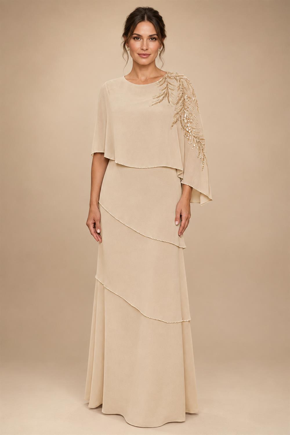 Chiffon A-Line/Princess Scoop Neck Floor-Length Mother of the Bride & Groom Dresses with Tiered Layers (SHI22501536)