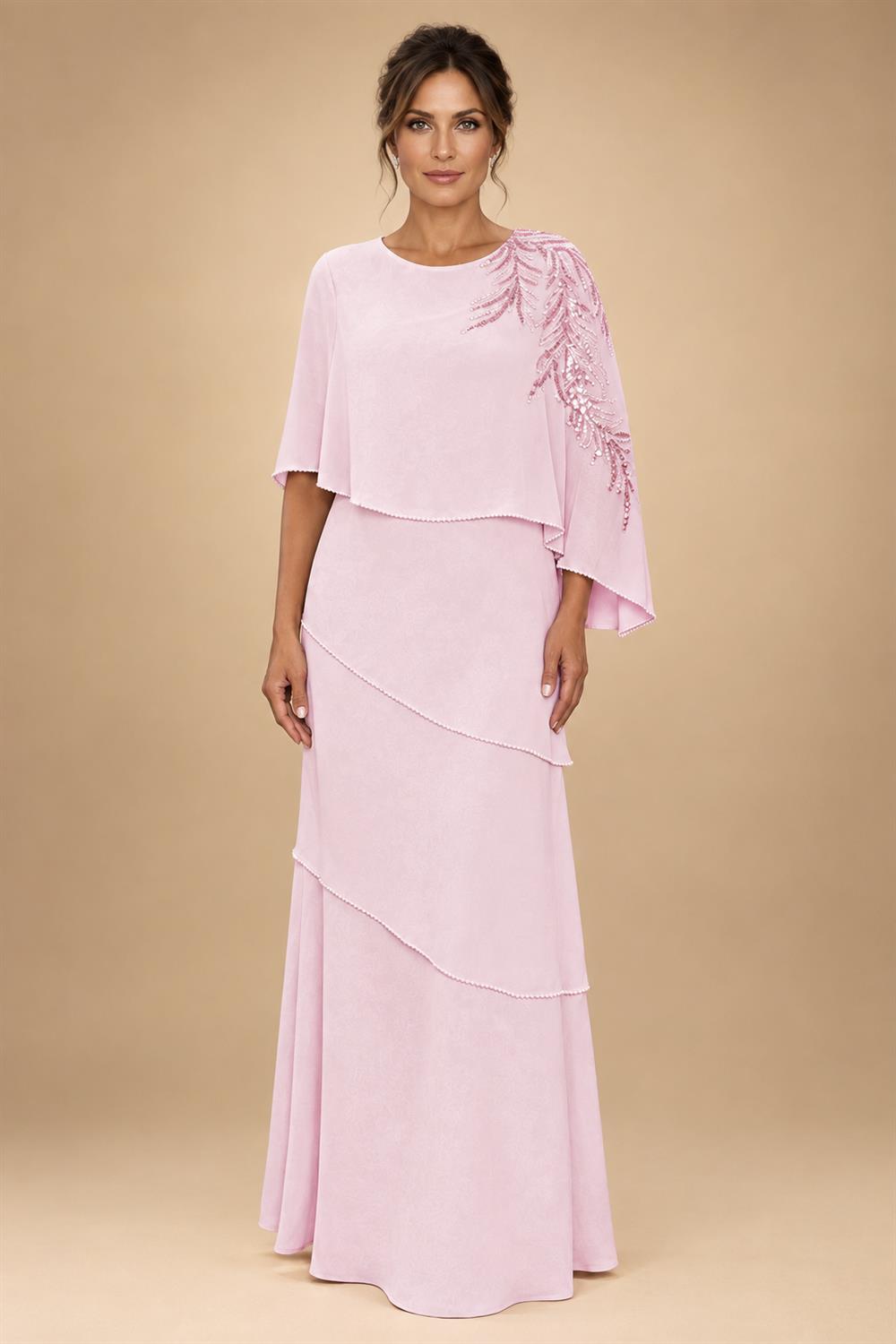 Chiffon A-Line/Princess Scoop Neck Floor-Length Mother of the Bride & Groom Dresses with Tiered Layers (SHI22501536)
