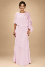 Chiffon A-Line/Princess Scoop Neck Floor-Length Mother of the Bride & Groom Dresses with Tiered Layers (SHI22501536)