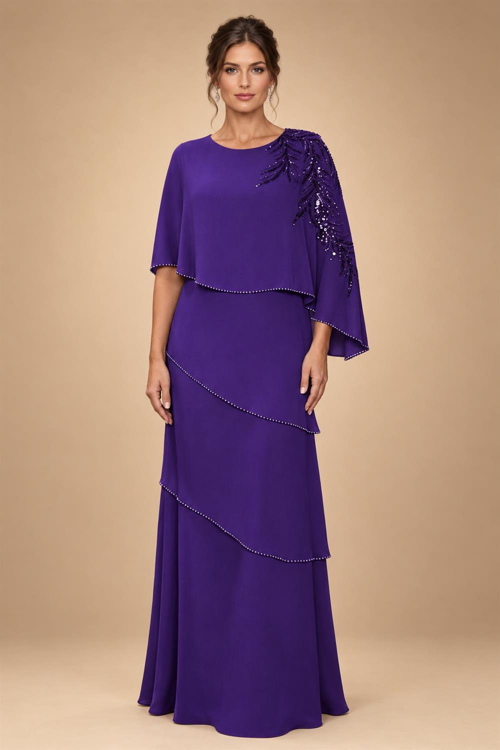Chiffon A-Line/Princess Scoop Neck Floor-Length Mother of the Bride & Groom Dresses with Tiered Layers (SHI22501536)