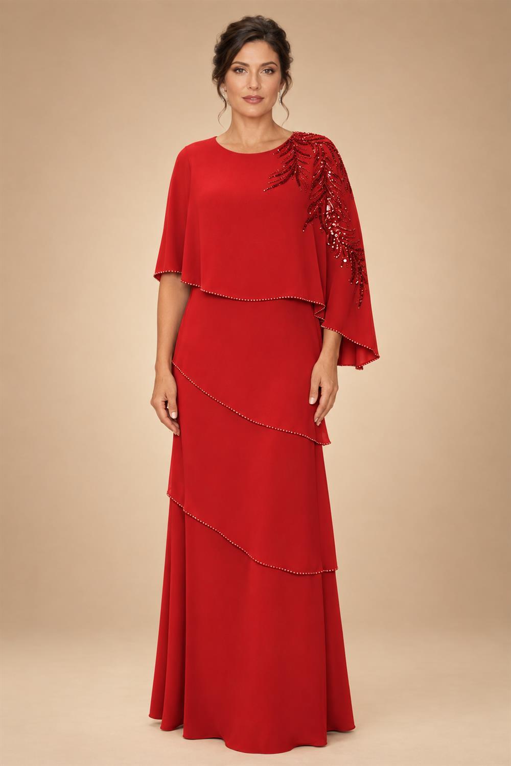 Chiffon A-Line/Princess Scoop Neck Floor-Length Mother of the Bride & Groom Dresses with Tiered Layers (SHI22501536)