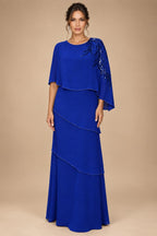 Chiffon A-Line/Princess Scoop Neck Floor-Length Mother of the Bride & Groom Dresses with Tiered Layers (SHI22501536)
