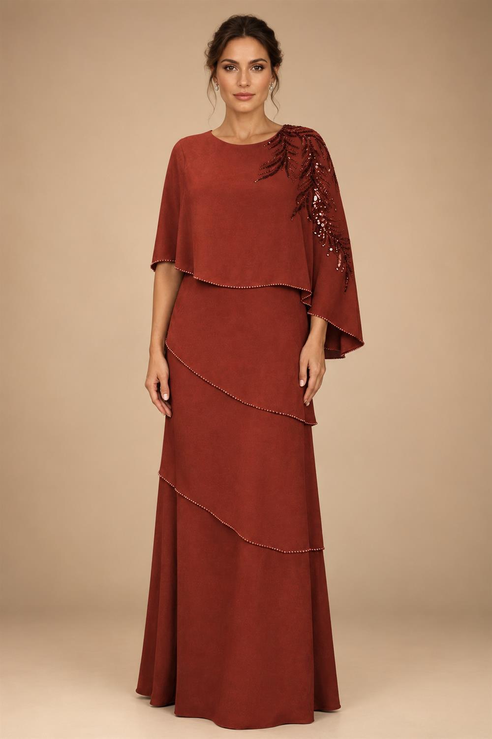 Chiffon A-Line/Princess Scoop Neck Floor-Length Mother of the Bride & Groom Dresses with Tiered Layers (SHI22501536)